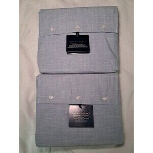 Ralph Lauren Workshirt Chambray 2pc SHEET SET Flat & Fitted KING BED $490 NWT